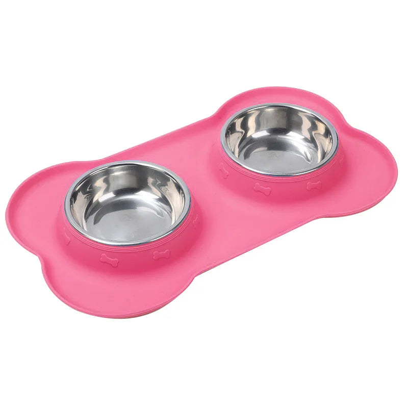 Doppelnapf mit Anti-Rutsch Silikonmatte für Hunde & Katzen