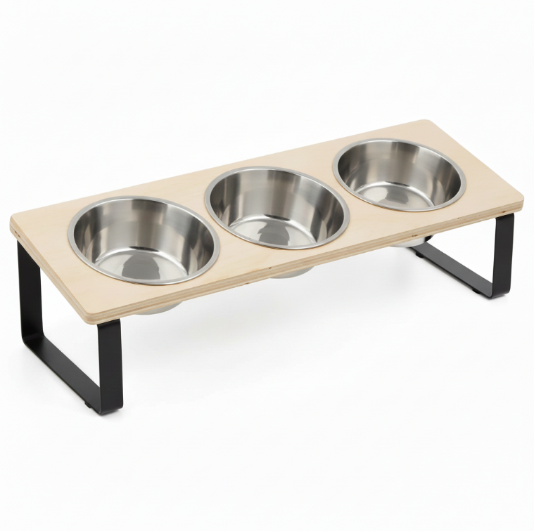 Katzen Napf Set erhöht & geneigt – 3 Edelstahl Futternäpfe mit Halter